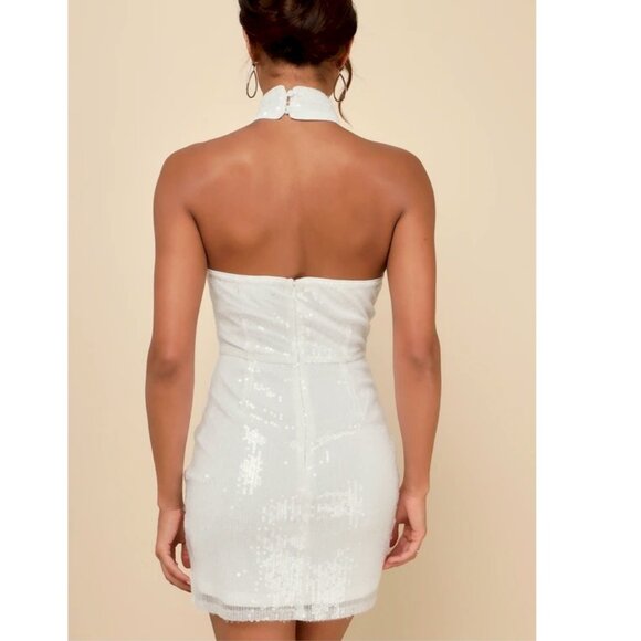 Sensational Purpose White Sequin Halter Tulip Mini Dress Size Medium🪩 - Picture 3 of 6